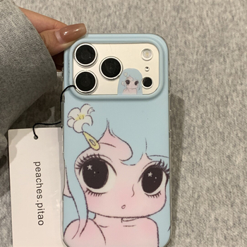 Carcasă iPhone cu o fată desen animat cu părul albastru, în stil Ins