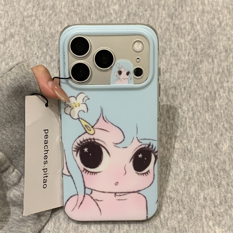 Carcasă iPhone cu o fată desen animat cu părul albastru, în stil Ins