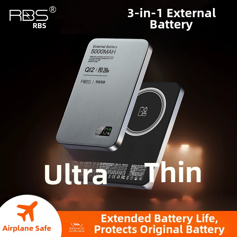 Ruibuoshi power bank magnetic ultra-subțire 3-in-1 pentru ceas și căști, încărcare wireless rapidă, baterie externă, poate fi luat în avion