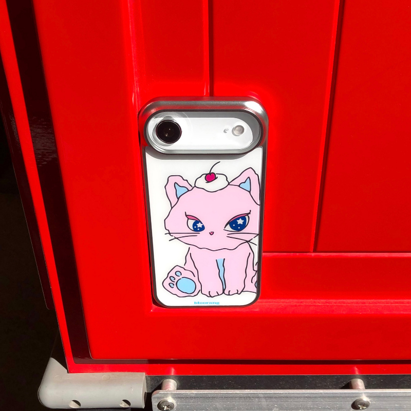 Husa de telefon Bloorang cu design cu pisică desen animat, stil pictat manual, margine argintie, acoperire completă, protecție anti-cădere pentru iPhone