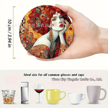 Suporturi pentru pahare din lemn, 2D, cu motive florale și siluete feminine, pentru casă și birou