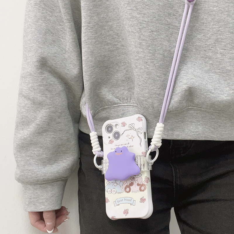 Carcasă pentru telefon Ditto mov, cu clip pe spate, șnur lung pentru gât și bretea crossbody din sfoară împletită, durabilă