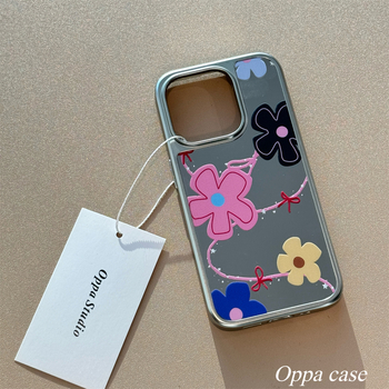 Carcasă oglindă cu graffiti floral în stil coreean INS pentru iPhone 16 Pro Max și iPhone 17
