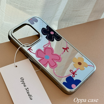 Carcasă oglindă cu graffiti floral în stil coreean INS pentru iPhone 16 Pro Max și iPhone 17