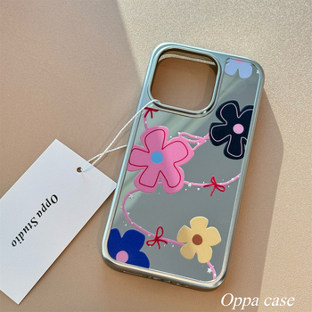 Carcasă oglindă cu graffiti floral în stil coreean INS pentru iPhone 16 Pro Max și iPhone 17