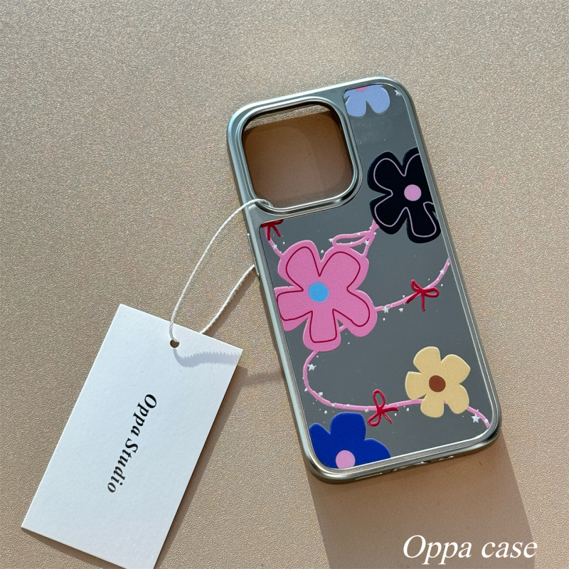 Carcasă oglindă cu graffiti floral în stil coreean INS pentru iPhone 16 Pro Max și iPhone 17