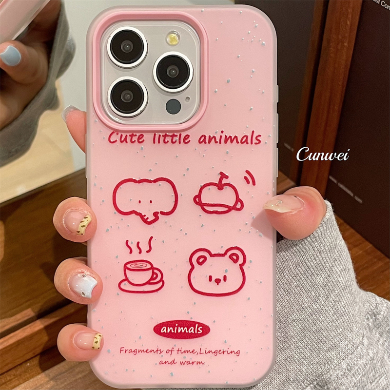 Husă de protecție pentru iPhone 15 Pro Max, în stil coreean, cu graffiti roz și efect de stropi de cerneală