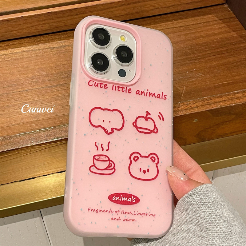 Husă de protecție pentru iPhone 15 Pro Max, în stil coreean, cu graffiti roz și efect de stropi de cerneală