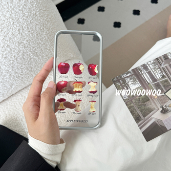Husă transparentă pentru iPhone 15/16, ramă argintie, ilustrație cu fructe în stil Ins de nișă