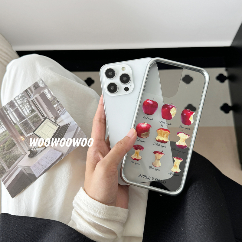 Husă transparentă pentru iPhone 15/16, ramă argintie, ilustrație cu fructe în stil Ins de nișă