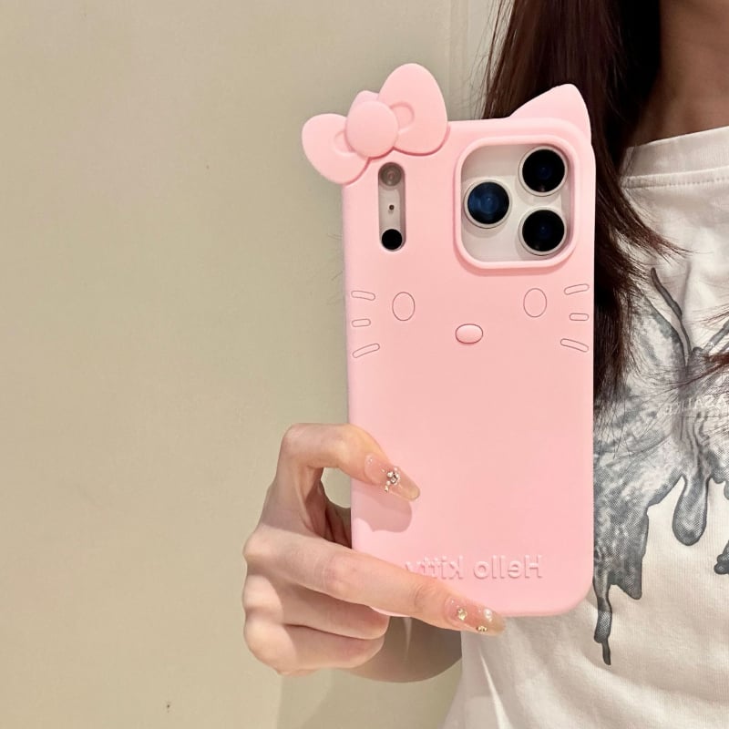Carcasă din silicon KT Cat cu brățară pentru iPhone 13–17 Pro/Max, roz lăptos
