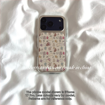 Carcasă TPU Sherry Ins cu design floral, margini electroplate argintii, cu iepuri și pisici pentru iPhone 17 Pro Max