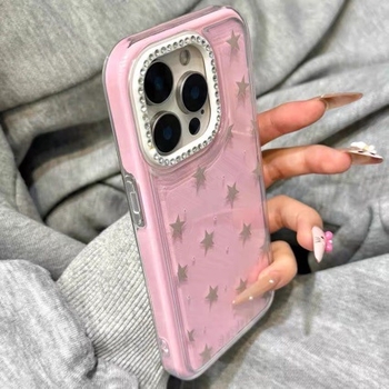 Carcasa cu stele din diamante strălucitoare pentru iPhone 16 Pro Max – Ediție feminină, protecție la cădere, compatibilă cu 12, 14 Pro, 13, 15 Pro