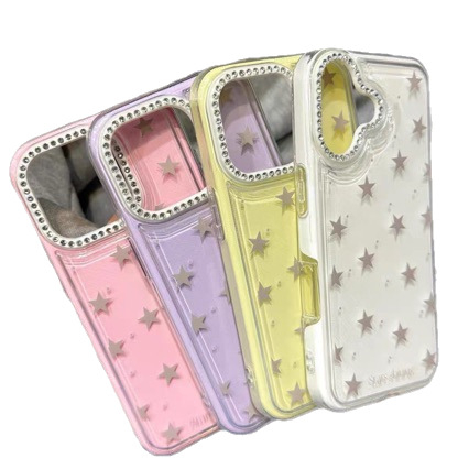 Carcasa cu stele din diamante strălucitoare pentru iPhone 16 Pro Max – Ediție feminină, protecție la cădere, compatibilă cu 12, 14 Pro, 13, 15 Pro