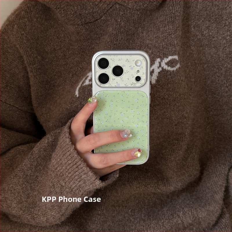 Jemný kvetinový kryt v trávovozelenom štýle KPPins pre iPhone 15, 17 Pro a 17 Pro Max