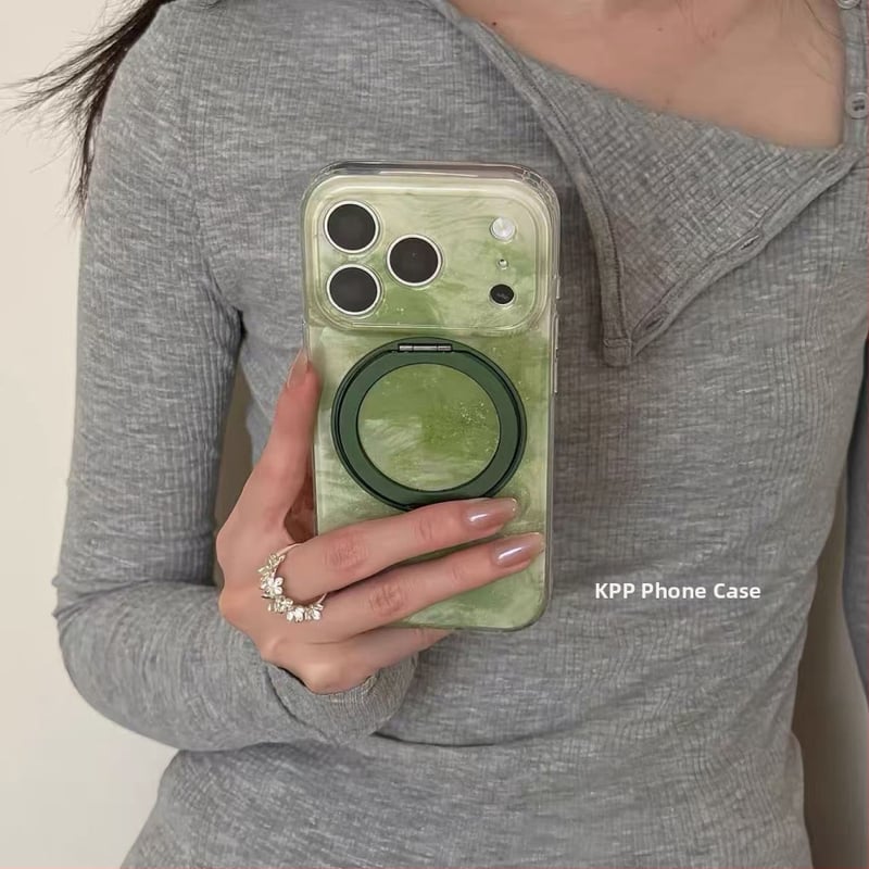 Husă cu gradient verde și suport rotativ pentru iPhone 17 Pro Max, iPhone 16 și iPhone 15