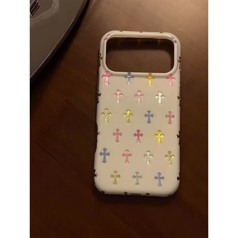 Ilustrație în stil coreean cu cruce pe husă pentru iPhone 17 Pro Max și iPhone 16 Pro, husă din silicon cu finisaj mat, INST stil, anti-derapare, protecție împotriva căderilor, galben sau negru.