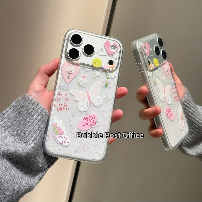 Funda de telefon cu fluture, în stil Insta, inspirată de Bubble Post Office, primăvară, pentru iPhone 17 Pro Max și iPhone 16 Pro – transparentă