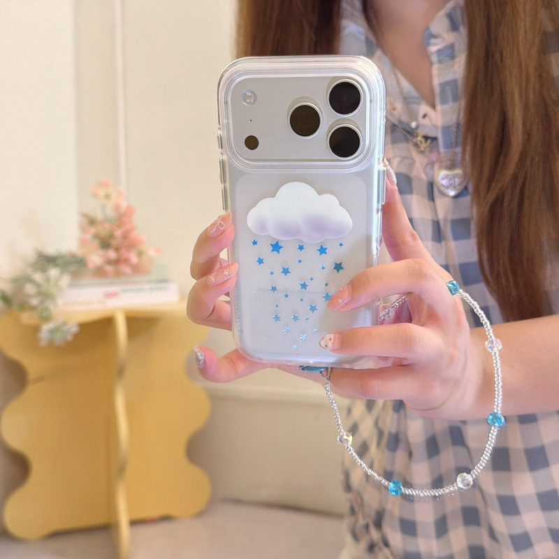 Carcasă de telefon cu luciu auriu, motiv nor, stele și picături de ploaie pentru iPhone 17/16 Pro Max – Design creativ în stil desen animat, 15P