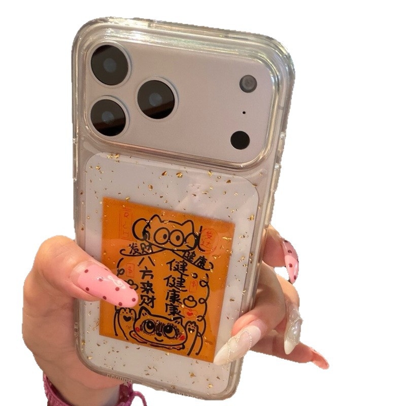 Carcasă iPhone platina cu pisicuţă drăguţă, luciu cu stele, stil național în tendințe, protecție anti-cadere, husă moale