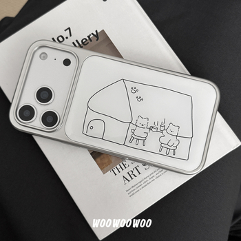 Woowoowoo husă albă din TPU cu linii desenate manual – un cățeluș drăguț pentru iPhone 16 Pro