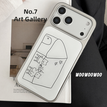 Woowoowoo husă albă din TPU cu linii desenate manual – un cățeluș drăguț pentru iPhone 16 Pro