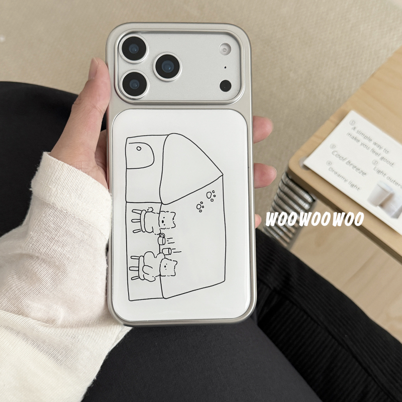 Woowoowoo husă albă din TPU cu linii desenate manual – un cățeluș drăguț pentru iPhone 16 Pro