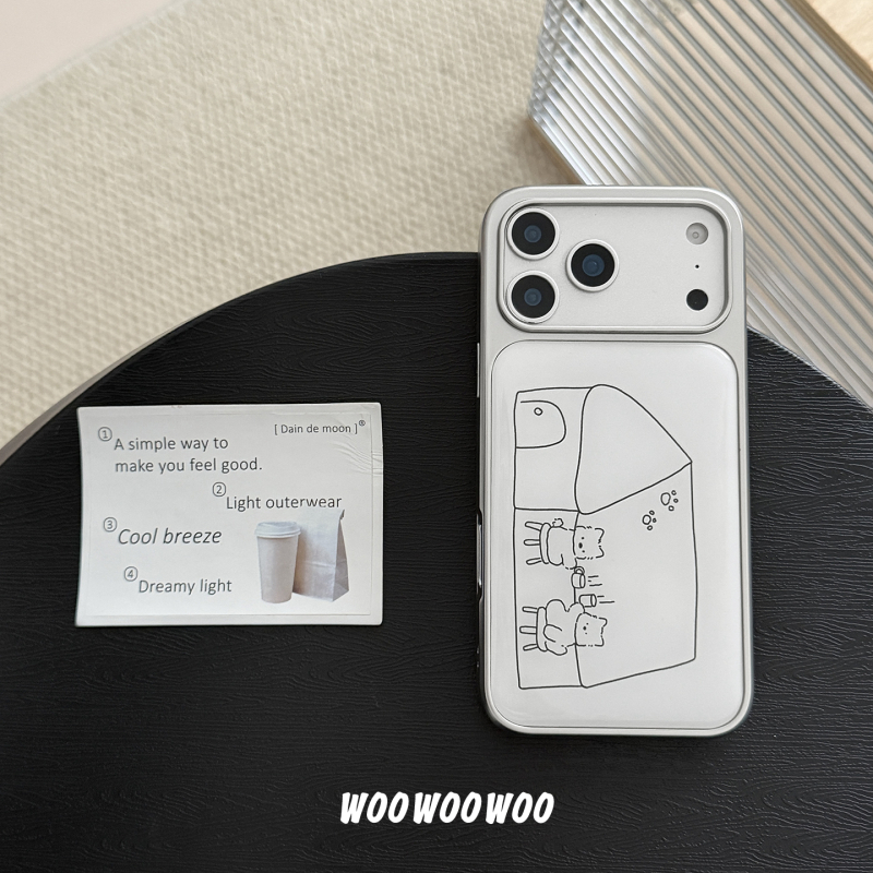 Woowoowoo husă albă din TPU cu linii desenate manual – un cățeluș drăguț pentru iPhone 16 Pro