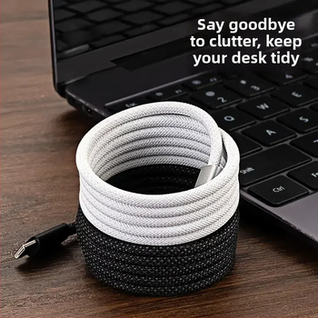 Cablu de date magnetic împletit, 66W încărcare rapidă, cu spațiu de stocare, pentru telefoane și tablete
