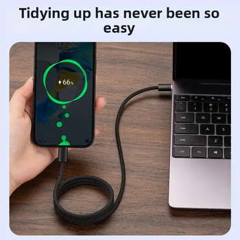 Cablu de date magnetic împletit, 66W încărcare rapidă, cu spațiu de stocare, pentru telefoane și tablete