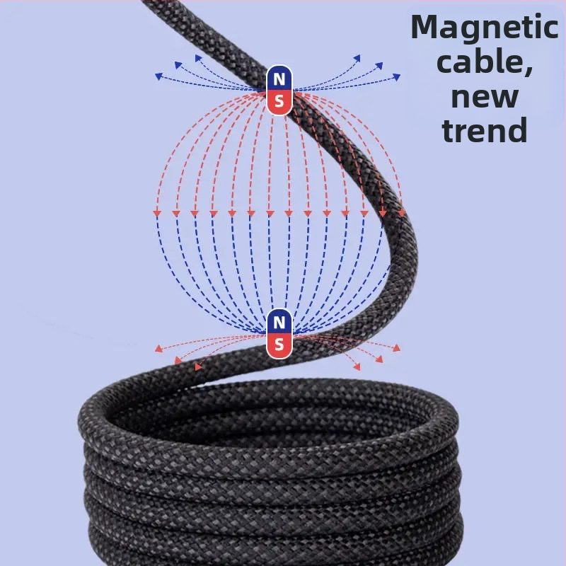 66W rýchlonabíjací magnetický opletený dátový kábel s úložným priestorom pre smartfóny a tablety