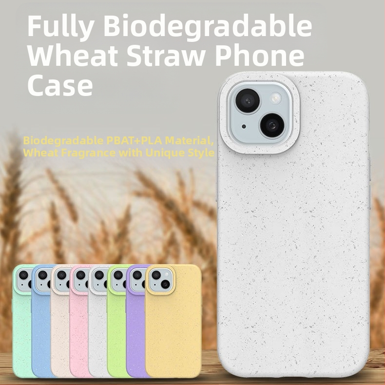 Husă PLA cu paie de grâu pentru iPhone 15 și iPhone 13 Pro Max, alb mat, biodegradabilă, disipare a căldurii, rezistentă la uzură, anti-cadere, anti-amprente