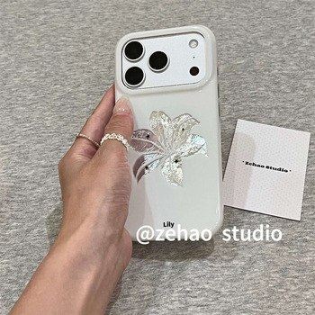 Husă de protecție pentru iPhone, stil minimalist, crin argintiu și stele