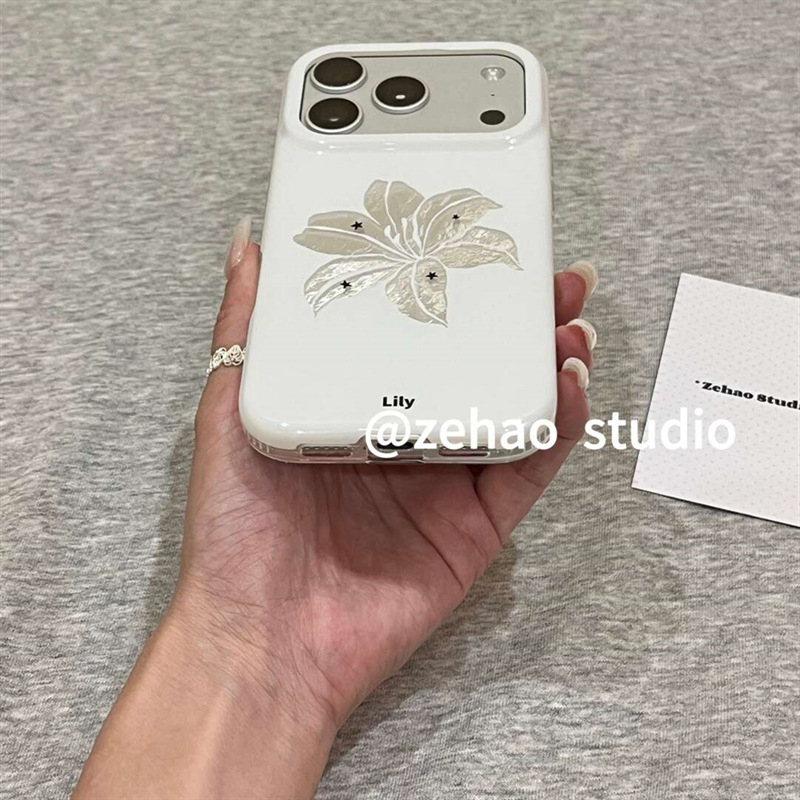 Husă de protecție pentru iPhone, stil minimalist, crin argintiu și stele