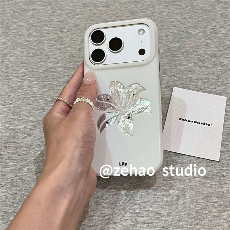 Husă de protecție pentru iPhone, stil minimalist, crin argintiu și stele
