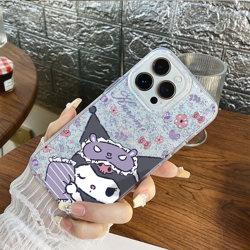 Kulomi carcasă de telefon cu desen animat pentru iPhone 16 și 16 Pro – husă rigidă cu sclipici