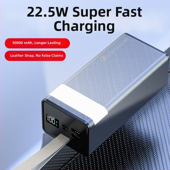 Power bank extern de 50000 mAh, încărcare rapidă bidirecțională, șnur pentru agățare, personalizabil