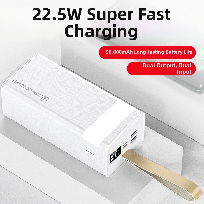 Power bank extern de 50000 mAh, încărcare rapidă bidirecțională, șnur pentru agățare, personalizabil