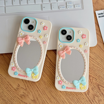 Carcasă din silicon cu fundă drăguță, motiv floral și oglindă, pentru iPhone 17 și iPhone 16 Pro Max, Cartoon 15