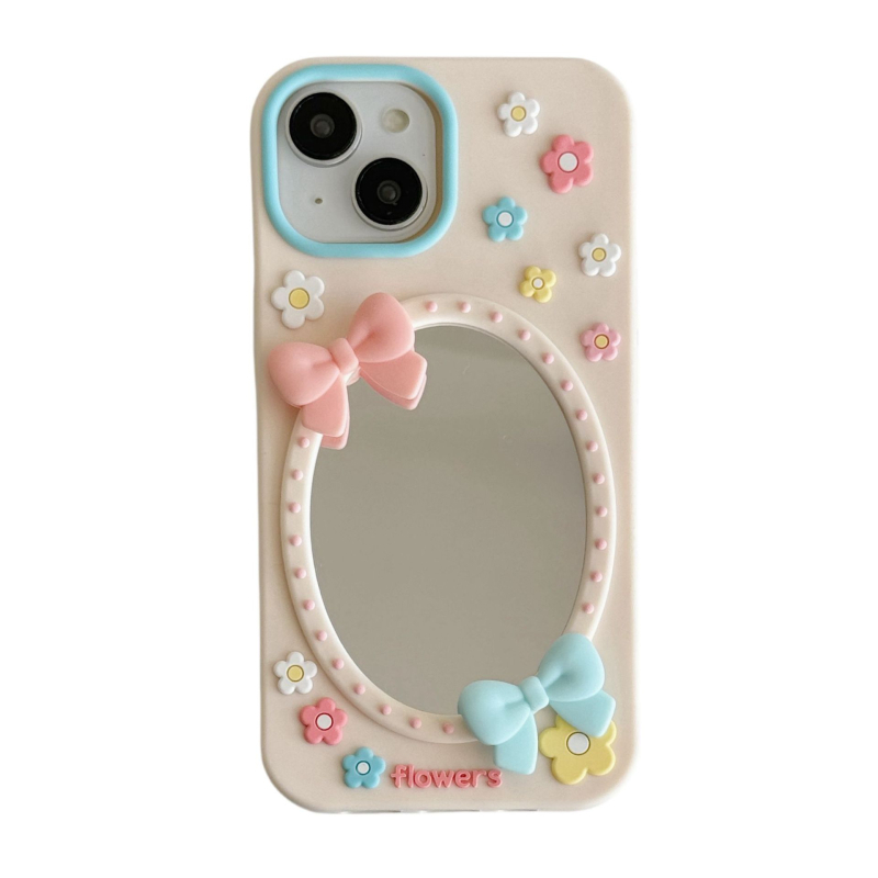 Carcasă din silicon cu fundă drăguță, motiv floral și oglindă, pentru iPhone 17 și iPhone 16 Pro Max, Cartoon 15