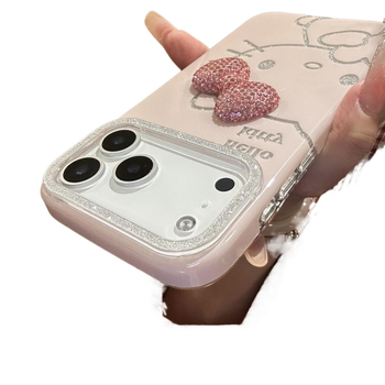 Carcasă lucioasă cu funda de pisică pentru iPhone 17 Pro Max / 16 Pro Max, stil desen animat