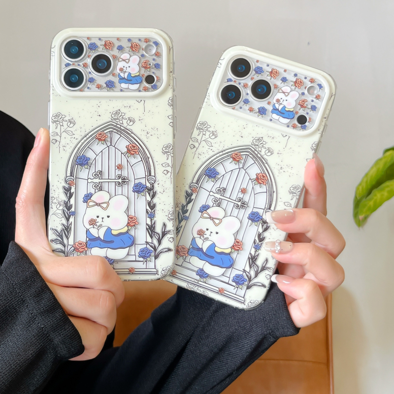 Husă IMD cu design de iepuraș și decupaj în fereastră pentru iPhone 17 Pro / 15 Pro Max / 16 Pro Max