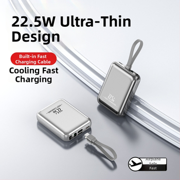 Power Bank nou 22,5W încărcare rapidă 10000mAh, capacitate mare, cu cablu încorporat