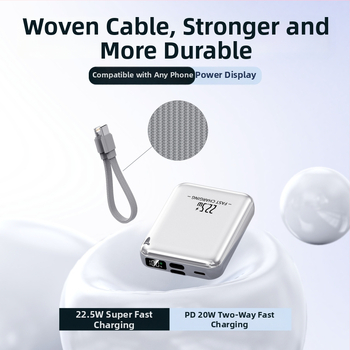 Power Bank nou 22,5W încărcare rapidă 10000mAh, capacitate mare, cu cablu încorporat
