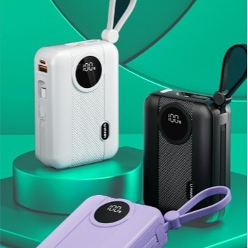Baterie externă mică cu cablu încorporat pentru încărcare rapidă, 20000 mAh, afișaj digital