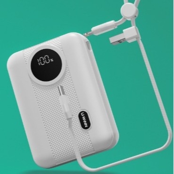 Baterie externă mică cu cablu încorporat pentru încărcare rapidă, 20000 mAh, afișaj digital