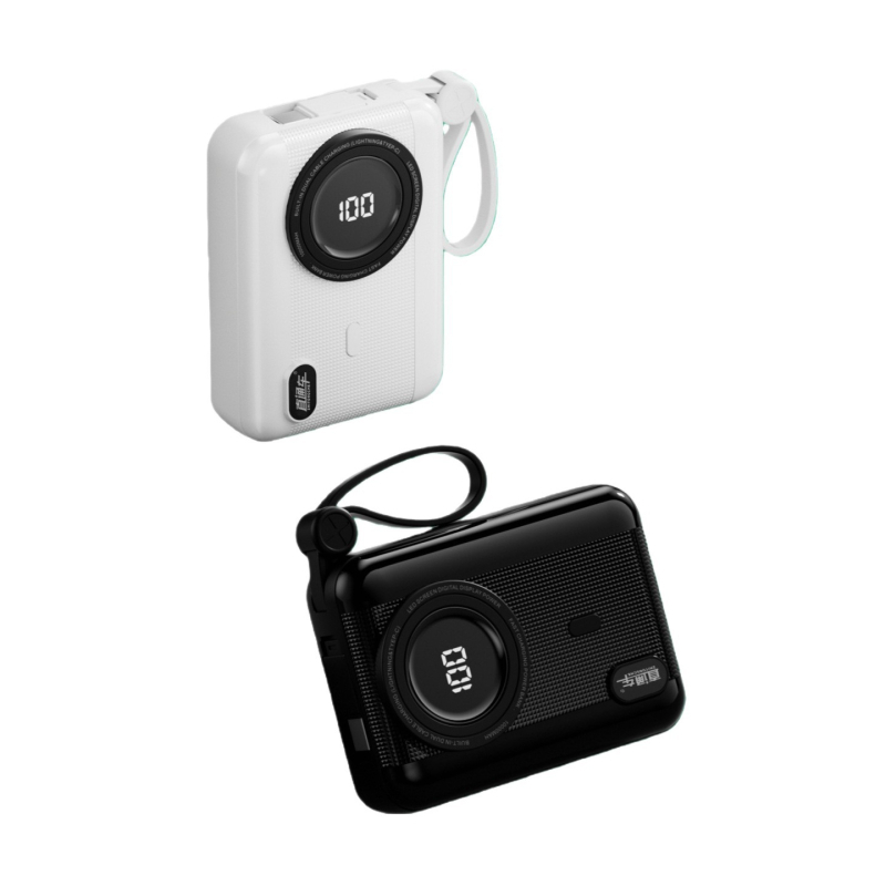 Baterie externă mică cu cablu încorporat pentru încărcare rapidă, 20000 mAh, afișaj digital