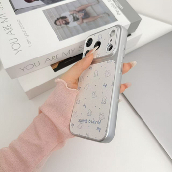 Husă pentru iPhone 17 Pro Max cu iepuraș în stil liniar coreean, care se transformă instantaneu, compatibilă cu 16 Pro/15/14/13