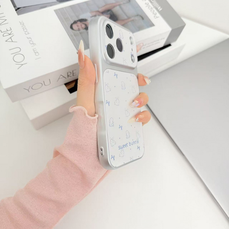 Husă pentru iPhone 17 Pro Max cu iepuraș în stil liniar coreean, care se transformă instantaneu, compatibilă cu 16 Pro/15/14/13