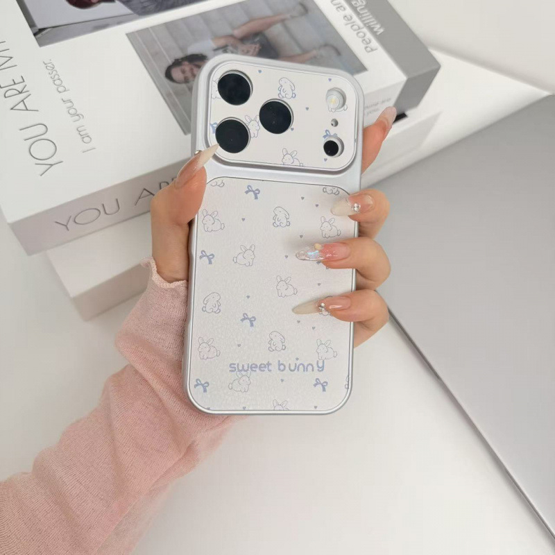 Husă pentru iPhone 17 Pro Max cu iepuraș în stil liniar coreean, care se transformă instantaneu, compatibilă cu 16 Pro/15/14/13